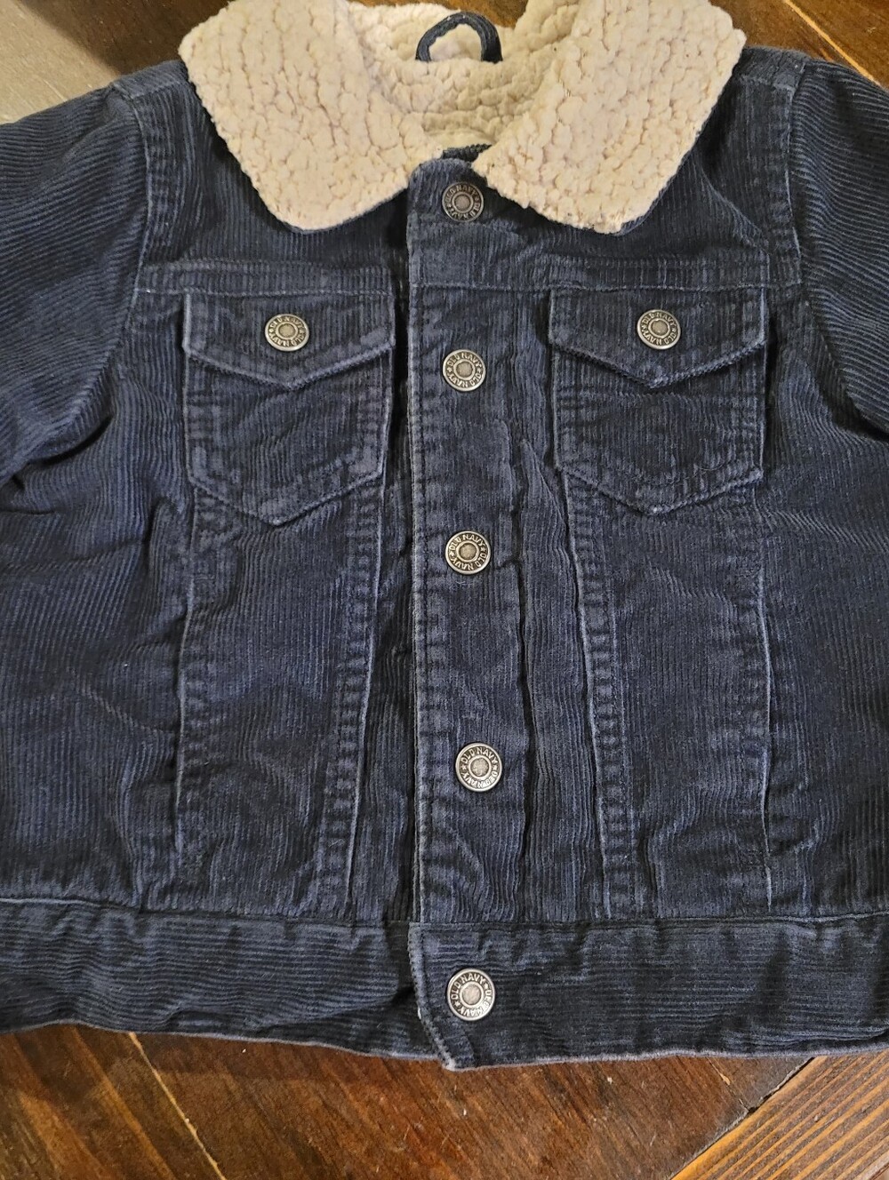 Old Navy Corduroy Trucker Jacket Sherpa Lined Navy Blue 3T - Picture 5 of 7